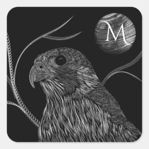 Sticker Carré Pleine lune de faucon Monogramme noir