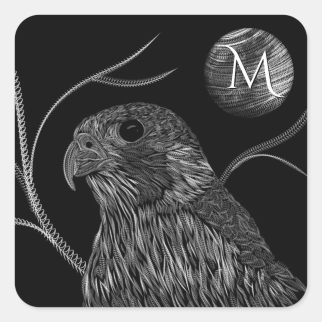 Sticker Carré Pleine lune de faucon Monogramme noir (Devant)
