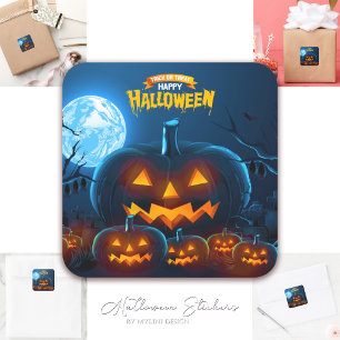 Sticker Carré  Pleine lune éffrayante Pumphins Bats Happy Hallo