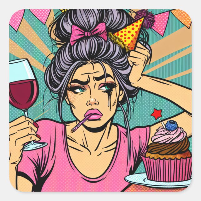 Sticker Carré Pleure si tu veux pop art Anniversaire (Devant)
