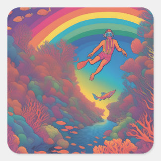 Sticker Carré Plongée arc-en-ciel