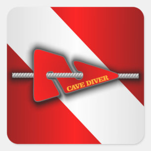 Sticker Carré Plongeur de caverne (ligne marqueur)