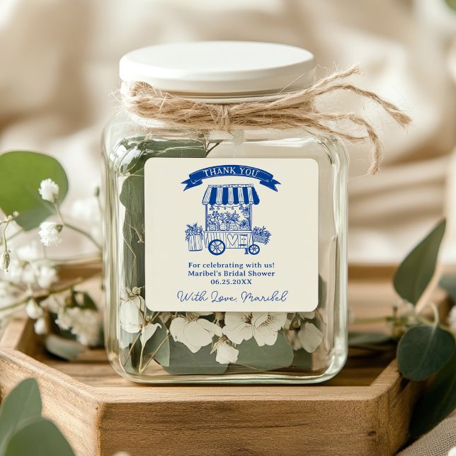 Sticker Carré Pluie de fleurs de mariage en dehors du marché (Off the market floral scribbles bridal shower square sticker)