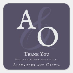 Sticker Carré Plum violet minimaliste Mariage Monogramme