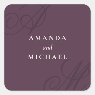 Sticker Carré Plum violet moderne Edge élégant Mariage Monogramm