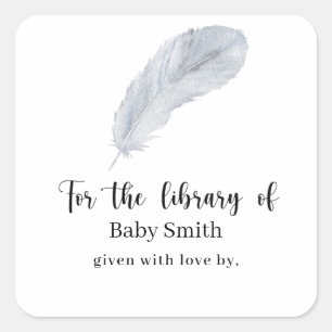 Sticker Carré Plume - Bibliothèque Baby Shower