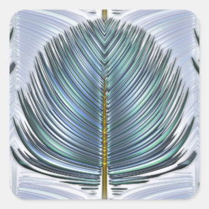 Sticker Carré Plume de paon stylisé - bleu