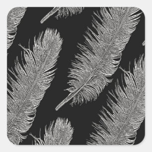 Sticker Carré Plumes d'oiseaux blancs noirs