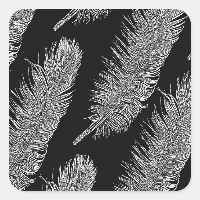 Sticker Carré Plumes d'oiseaux blancs noirs (Devant)