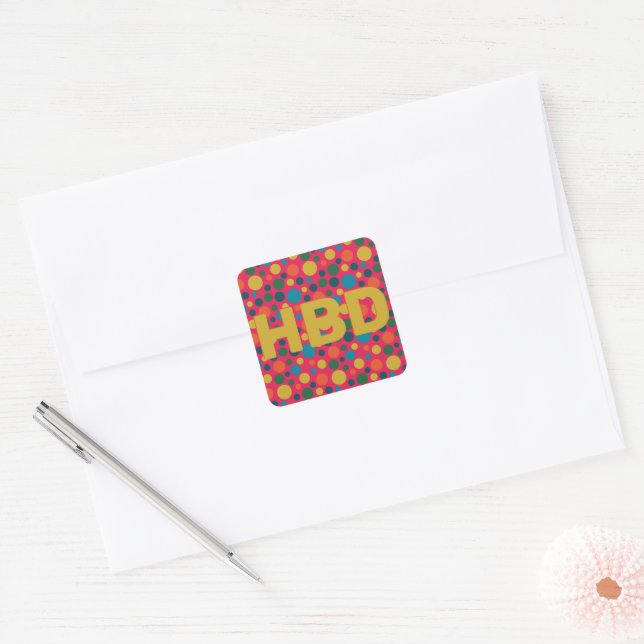 Sticker Carré Poche d'anniversaire brillant point HBD (Enveloppe)