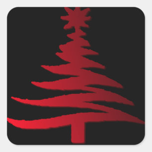 Sticker Carré Pochoir d'arbre de Noël rouge sur noir