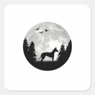 Sticker Carré Podenco Moon Espagnol Greyhound Ibizan Hound