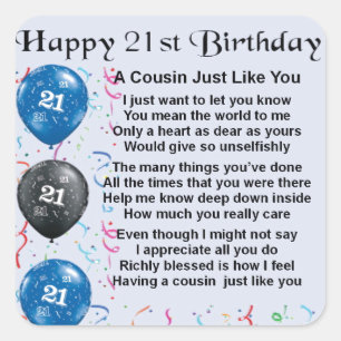Sticker Carré Poème Cousin 21ème anniversaire