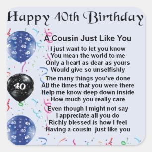 Sticker Carré Poème Cousin 40e anniversaire