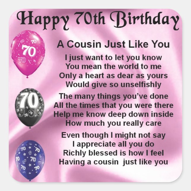 Sticker Carré Poème Cousin - Rose - 70e anniversaire (Devant)