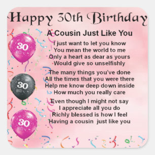 Sticker Carré Poème de cousin - rose - 30ème anniversaire