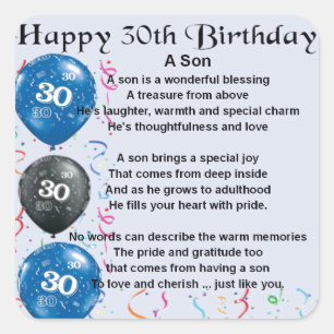 Sticker Carré Poème de fils - 30ème conception d'anniversaire