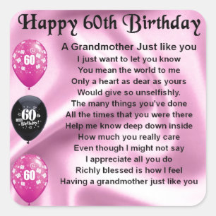 Sticker Carré Poème de grand-mère - soixantième anniversaire