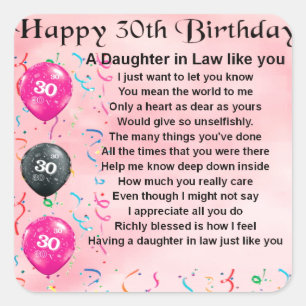 Sticker Carré Poème de la fille en droit - 30e anniversaire