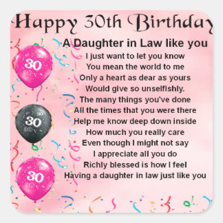 Sticker Carré Poème de la fille en droit - 30e anniversaire