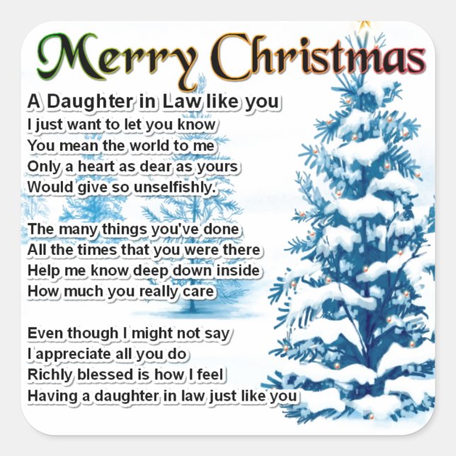 Sticker Carré Poème de la fille en droit - Design de Noël (Devant)
