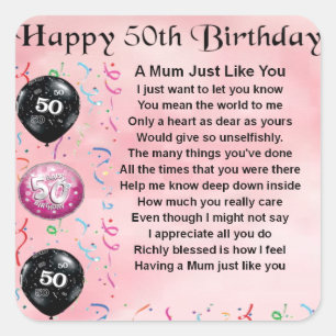Sticker Carré Poème de maman - 50ème anniversaire