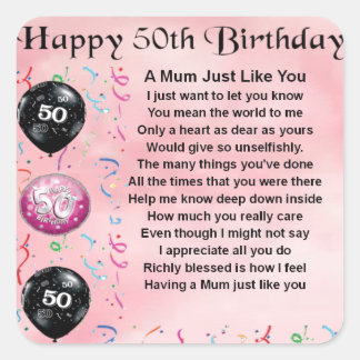 Sticker Carré Poème de maman - 50ème anniversaire