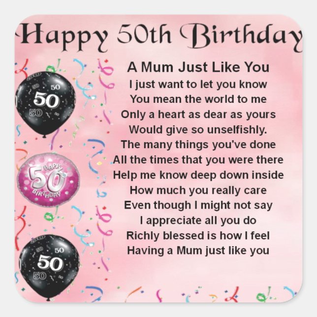 Sticker Carré Poème de maman - 50ème anniversaire (Devant)