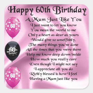 Sticker Carré Poème de maman - 60e anniversaire