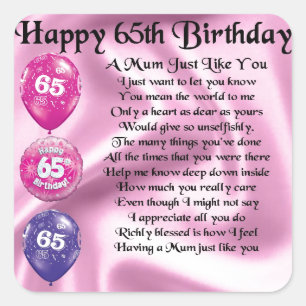 Sticker Carré Poème de maman - 65ème anniversaire