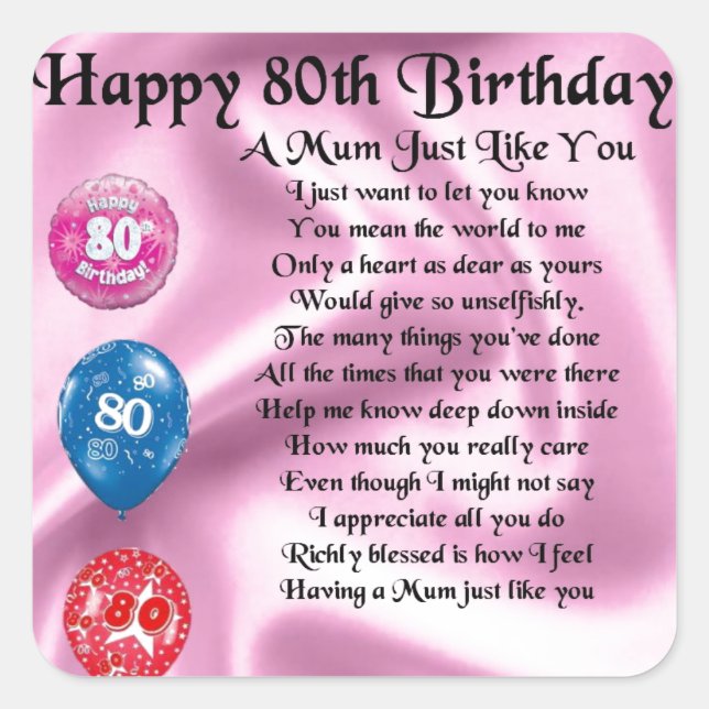 Sticker Carré Poème de maman - 80ème anniversaire (Devant)