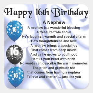 Sticker Carré Poème de neveu - 16ème anniversaire
