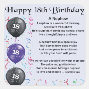Sticker Carré Poème de neveu - 18ème anniversaire