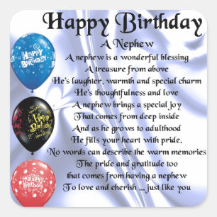 Sticker Carré Poème de neveu - joyeux anniversaire