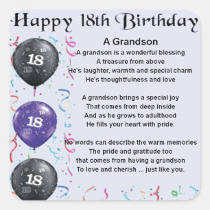 Sticker Carré Poème de petit-fils - 18ème anniversaire