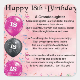 Sticker Carré Poème de petite fille - 18ème anniversaire