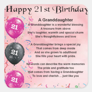 Sticker Carré Poème de petite fille - 21ème anniversaire