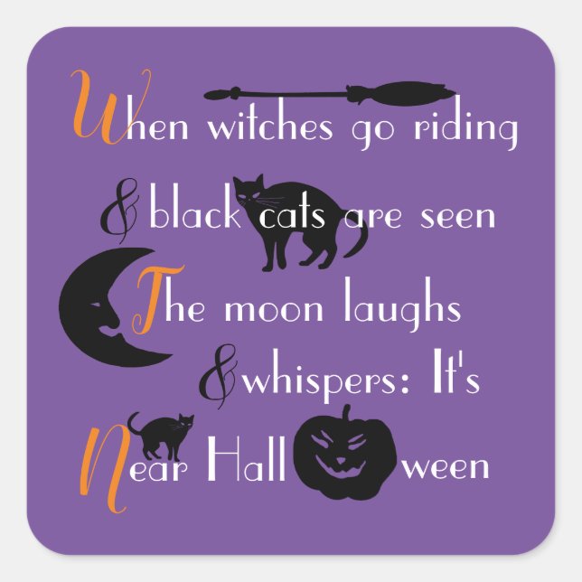 Sticker Carré Poème d'Halloween traditionnel calligraphique (Devant)