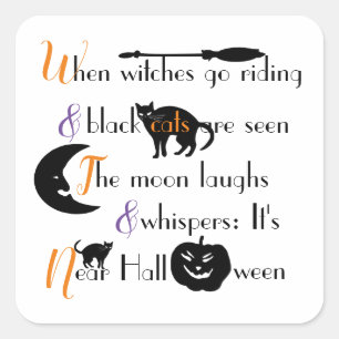 Sticker Carré Poème d'Halloween traditionnel calligraphique