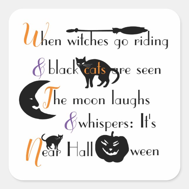 Sticker Carré Poème d'Halloween traditionnel calligraphique (Devant)