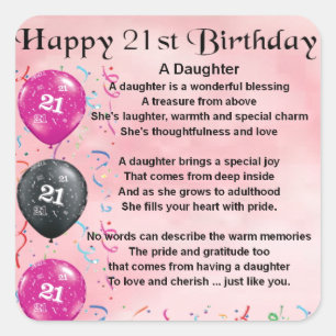 Sticker Carré Poème fille 21e anniversaire