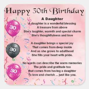 Sticker Carré Poème fille 30e anniversaire