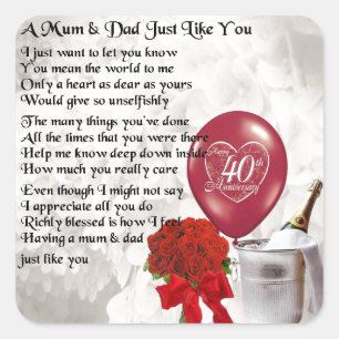 Sticker Carré Poème maman et papa - 40e anniversaire de Mariage
