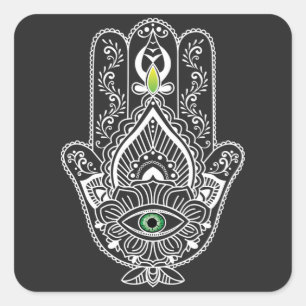 Sticker Carré Poignée de protection à l'oeil vert Hamza