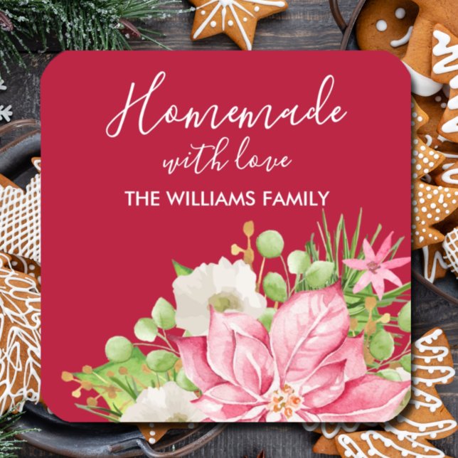 Sticker Carré Poinsettia Alimentation maison Traite de Noël (Créateur téléchargé)
