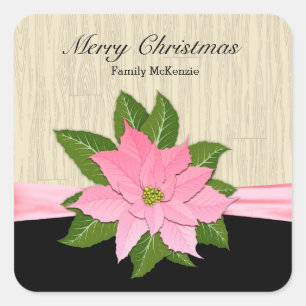 Sticker Carré Poinsettia rose