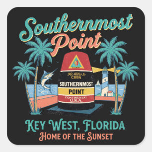 Sticker Carré Point le plus méridional Key West ambiance rétro t