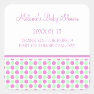 Sticker Carré Points Baby shower de la menthe rose Favoriser les