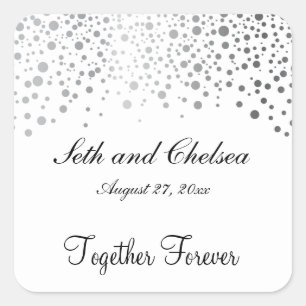 Sticker Carré Points d'argent du jour du mariage   Personnaliser