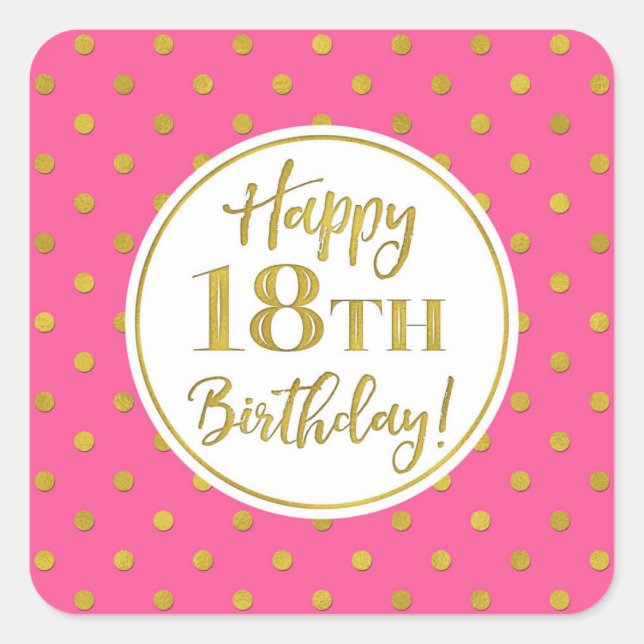 Sticker Carré Points d'or rose blanc 18e anniversaire (Devant)